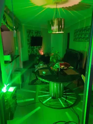 a green living room with a table and a couch at Terra Zión in Cordoba