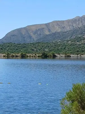 a large body of water with a mountain in the background at La Porteña in Cortaderas