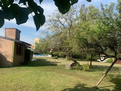a yard with a brick building and a tree at Los nonos in Villa Los Aromos