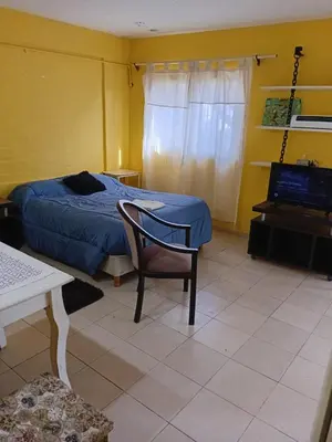 a bedroom with a bed and a chair and a television at Depto Alto Verde in Cordoba