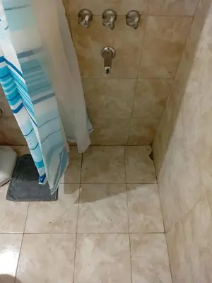 a shower in a bathroom with a tile floor at Depto Alto Verde in Cordoba