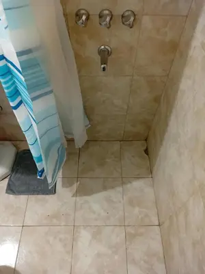 a shower in a bathroom with a tile floor at Monoambiente Alto Verde in Cordoba