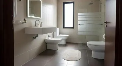 a bathroom with two toilets and a sink and mirror at Depto cómodo en Nueva Córdoba in Cordoba