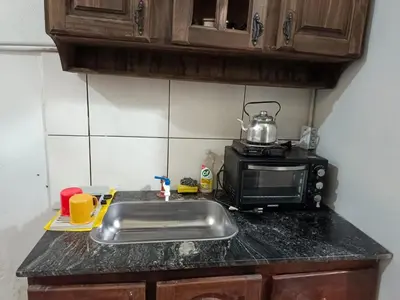 a kitchen counter with a sink and a microwave at Cabrales in Cordoba