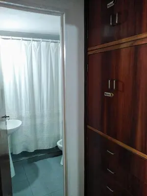 a bathroom with a toilet and a sink and a shower at Departamento en zona centro La Cañada para 2 personas in Cordoba