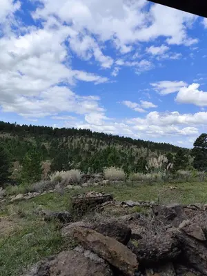 a field with rocks and trees on a hill at Brisas de la Cayana Cabaña Villa Alpina in Villa Alpina