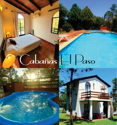 a collage of four pictures of a swimming pool at Cabañas El Paso in Villa del Dique