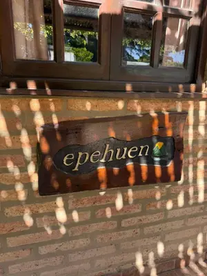 a sign on the side of a brick building at Cabañas Pindahue - Alojamineto Epehuen in Villa Carlos Paz
