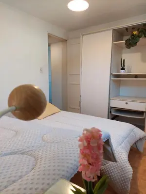 a bedroom with a bed and a vase of flowers at Casa en Villa General Belgrano in Villa General Belgrano