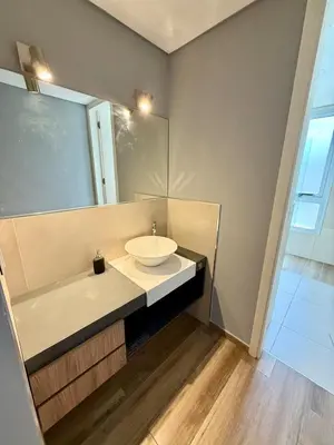 a bathroom with a sink and a mirror at Alojamiento entero para 8 personas Belgrano Park in Cordoba