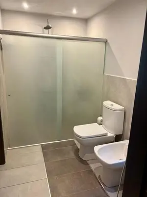 a bathroom with a toilet and a shower at Punta Serrana in La Paisanita