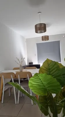 a dining room with a table and a plant at Garage y Gimnasio Depto Ideal Villa Dolores in Villa Dolores