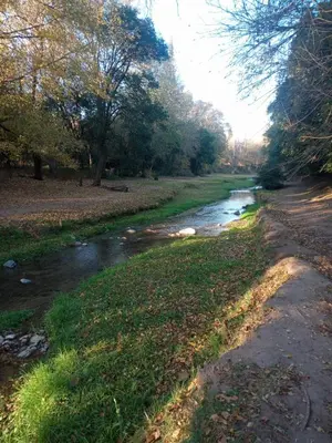 a small stream of water next to a field at Panacea Hotel in Villa General Belgrano