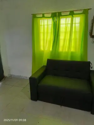 a green couch in a living room with a window at La morada in Cordoba