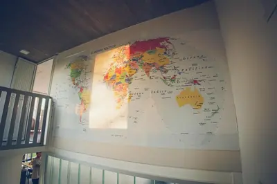 a map of the world on a wall at Lo de Paul in Hernando