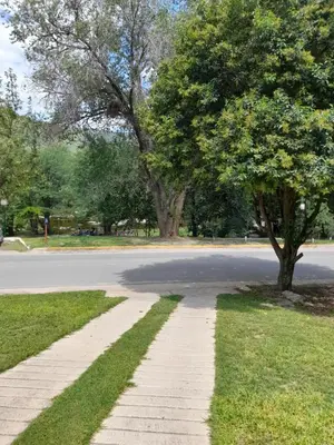 a sidewalk with grass and trees on a street at Depto deluxe frente al río in San Antonio de Arredondo