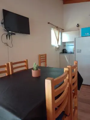 a dining room table with a potted plant on top of it at Casa Miranda in Merlo