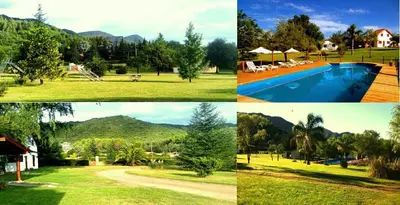 a collage of four pictures of a resort at Lomas de Belgrano in Villa General Belgrano