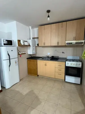 a kitchen with a white refrigerator and a stove at Bv Illia - 1 dormitorio Bº Nueva Córdoba in Cordoba