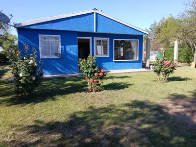 a blue house with two trees in the yard at Wikam in Cordoba