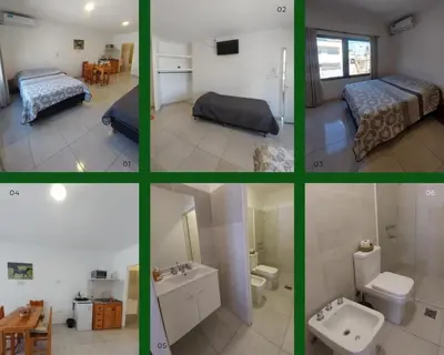 a collage of four pictures of a room at Quetzal Apart Central Apartment N 3 in Villa Carlos Paz