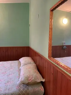 a bedroom with a bed and a large mirror at Hosteria Rosales in Trapiche