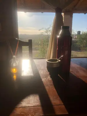 a silhouette of a window with a view of a field at Casita El Mirador Trasla in Arroyo de Los Patos