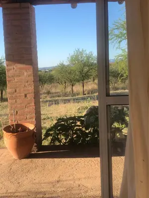 a window with a potted plant in front of it at Casita El Mirador Trasla in Arroyo de Los Patos