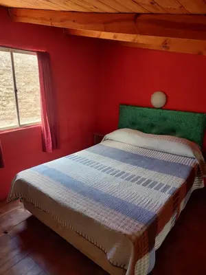 a bedroom with a bed in a red wall at Don Pinelli dptos in Alpa Corral