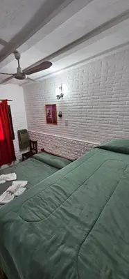 a bedroom with a large green bed in a room at Hotel Francesco in Mina Clavero
