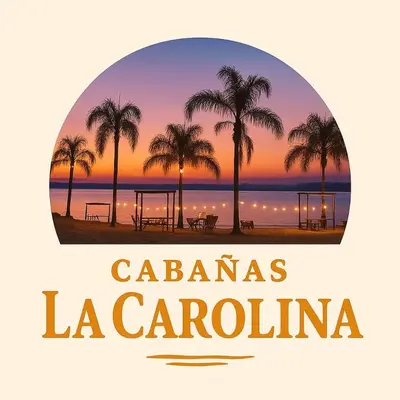 a sign that reads la carolina with palm trees at La Carolina Cabañas in Almafuerte