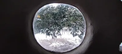 a view of a tree from a round window at Tierra de Arroyo, Mallin-Tanti in Tanti