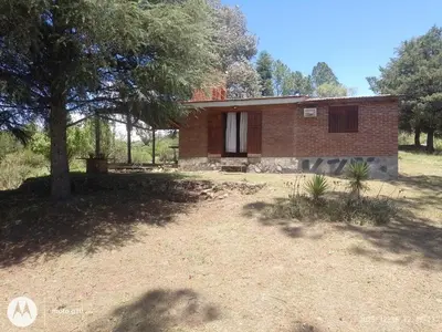 a small brick house with a tree in front of it at CASA ANTONIO-sobre el rio in Villa Carlos Paz