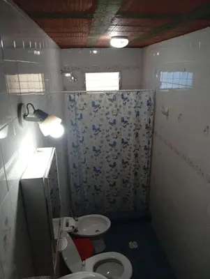 a bathroom with a toilet and a sink and a shower at Albricias in Mina Clavero
