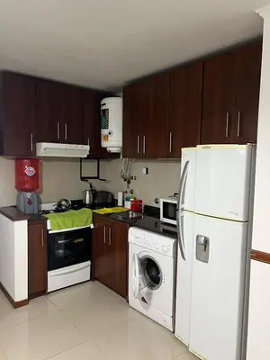 a kitchen with a white refrigerator and a dishwasher at Miralejos 6 in Villa Carlos Paz