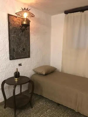 a bedroom with a bed and a table with a lamp at Alta Casa in Cordoba