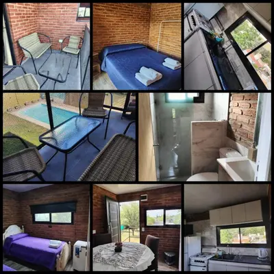 a collage of photos of a house with a pool at Panorámica Sierras in Villa Carlos Paz