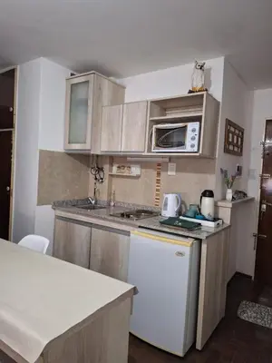 a kitchen with a white refrigerator and a microwave at El Abrojal 4 - Monoambiente Céntrico, zona Patio Olmos in Cordoba