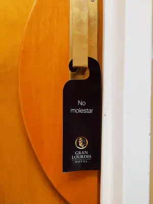 a guitar with a no musician sign on the side of it at Gran Lourdes Hotel in Villa Carlos Paz