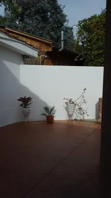 two photos of a white wall with two potted plants at Casa Josefina in Merlo