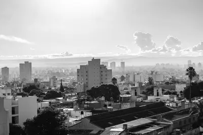 a black and white photo of a city with buildings at Casacalma in Cordoba