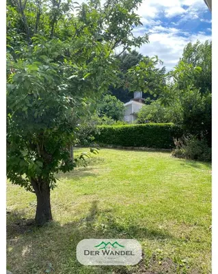 a yard with a tree and a sign in the grass at Casa Der Wandel in Villa General Belgrano