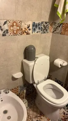 a bathroom with a white toilet and a sink at cabaña EL CHALECITO DE ANA in Villa del Dique