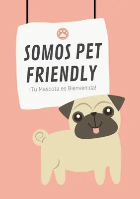 a cute pug dog holding a sign that says someone pet friendly at Hotel Hawai in Villa Carlos Paz