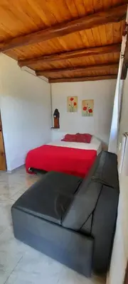 a bedroom with a bed and a couch in it at Cabaña Paz in Santa Rosa de Calamuchita