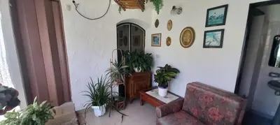 a living room with a chair and potted plants at Malvinas Departamento in Villa Carlos Paz