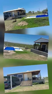 two pictures of a house and a house with a bench at Rincon de Bialet in Bialet Massé