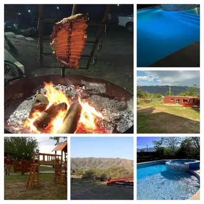 a collage of pictures with a fire in a pit at La Fortaleza in Villa Parque Siquiman