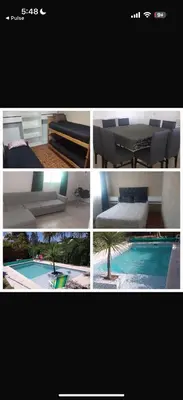 a collage of pictures of a swimming pool and a website at La casa accesible y perfecta para tus vacaciones in Villa Santa Cruz del Lago