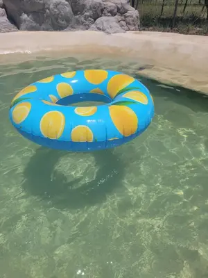 a blue and yellow raft in the water at Brisas De Las Sierras in Villa Ciudad Parque